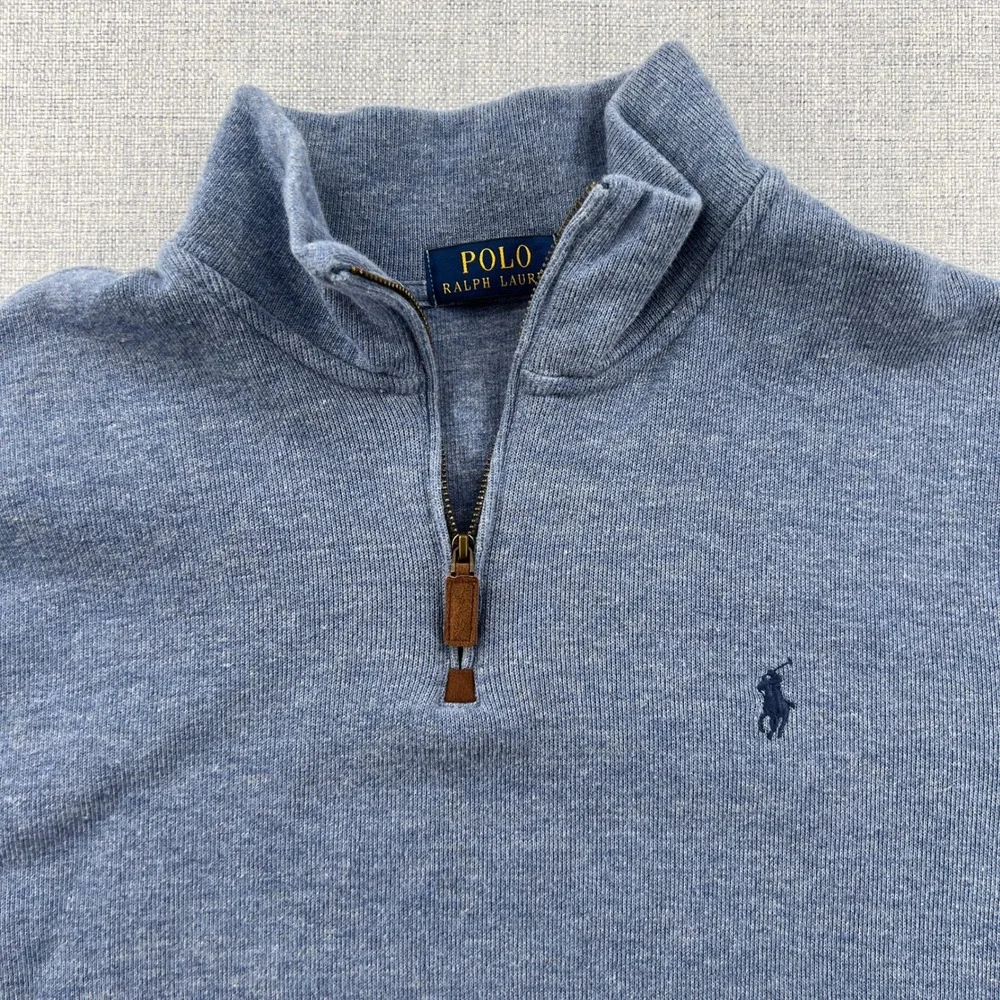 Polo Ralph Lauren 1/4 Zip Cotton Pullover Sweater Mens XL Blue Heather Mock Neck